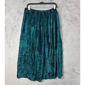 Vintage 90s Whimsigoth Crushed Velvet Maxi Skirt 1X Teal Green Goth Festival